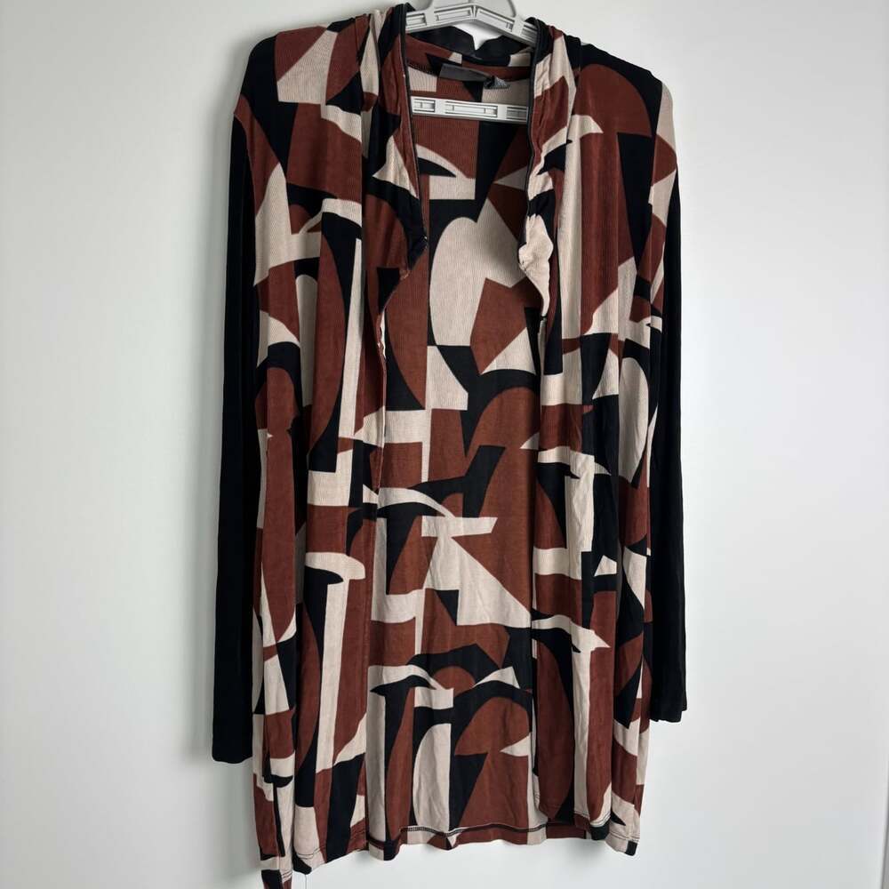 TRAVELERS by CHICO'S Classic Geo Open Front Cardigan Womens M Liquid Knit